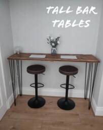 Tall Bar Table, With Steel Hairpin Legs- Reclaimed Wood