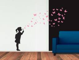 Wall Decal Butterfly Bubble Girl With Cute Butterfly Wall Stickers, Girls-Room-Decor, Living & Nursery - thumbnail 1