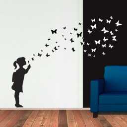 Wall Decal Butterfly Bubble Girl With Cute Butterfly Wall Stickers, Girls-Room-Decor, Living & Nursery - thumbnail 3