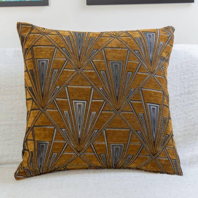 "Extra Large Art Deco Cushion. Luxury Velvet Chenille. Silver & Gold. 23""x23"