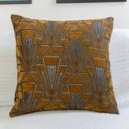 "Extra Large Art Deco Cushion. Luxury Velvet Chenille. Silver & Gold. 23""x23"