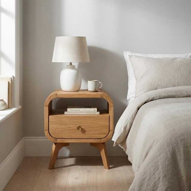 Wood Nightstand With Drawer, Bedside Table Drawers & Shelf, Side Table, Solid Oak Bedroom Storage Custom Furniture - image 1
