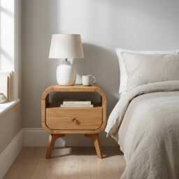 Wood Nightstand With Drawer, Bedside Table Drawers & Shelf, Side Table, Solid Oak Bedroom Storage Custom Furniture