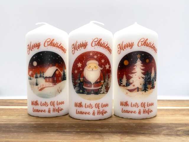 Personalised Christmas Candle Red Xmas Scene Gift, Custom Holiday Decor - image 1