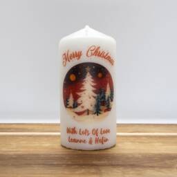 Personalised Christmas Candle Red Xmas Scene Gift, Custom Holiday Decor - thumbnail 3
