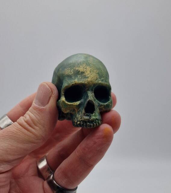 Bronze Patina Effect Solid Tiny Human Half Skull Ornament. Small Replica Plaster Of Paris Skull - image 1