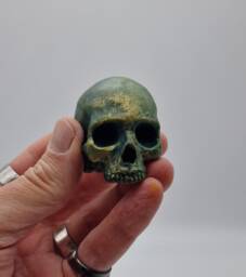 Bronze Patina Effect Solid Tiny Human Half Skull Ornament. Small Replica Plaster Of Paris Skull - thumbnail 1