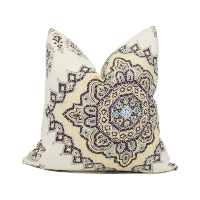 Quadrille - Persepolis Wine/Blue Exotic Arabic Inspired Geometric Cushion Cover Handmade Throw Pillow Designer Home D??cor - image 1