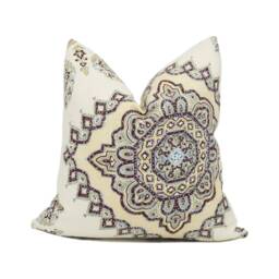 Quadrille - Persepolis Wine/Blue Exotic Arabic Inspired Geometric Cushion Cover Handmade Throw Pillow Designer Home D??cor - thumbnail 1