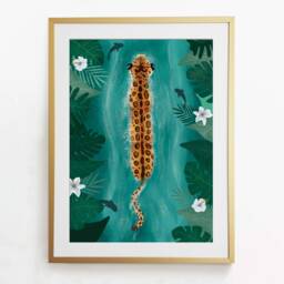 Jaguar Wall Art - Illustrated Print Decor Tropical in River - thumbnail 3