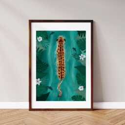 Jaguar Wall Art - Illustrated Print Decor Tropical in River - thumbnail 2
