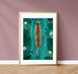 Jaguar Wall Art - Illustrated Print Decor Tropical in River - thumbnail 1