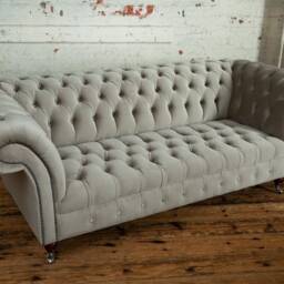 3 Seater Cream/Beige Velvet Chesterfield Sofa, British Handmade - thumbnail 4