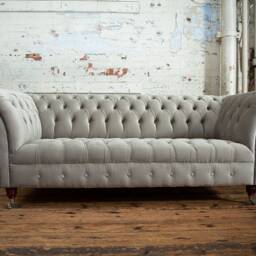 3 Seater Cream/Beige Velvet Chesterfield Sofa, British Handmade - thumbnail 3