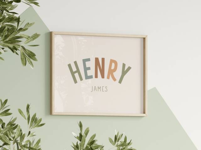 Personalised Name Print - Custom Baby Nursery Poster Boy Bedroom Art Dusky Blue Decor Boho Neutral Room Unframed - image 1