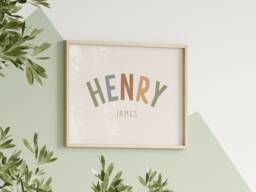Personalised Name Print - Custom Baby Nursery Poster Boy Bedroom Art Dusky Blue Decor Boho Neutral Room Unframed - thumbnail 1