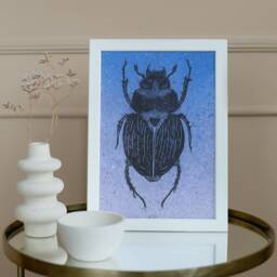 Beetle Linocut Print, Local Handmade Recycled Vegetable Craft Paper - thumbnail 3