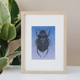 Beetle Linocut Print, Local Handmade Recycled Vegetable Craft Paper - thumbnail 2
