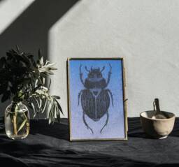 Beetle Linocut Print, Local Handmade Recycled Vegetable Craft Paper - thumbnail 1