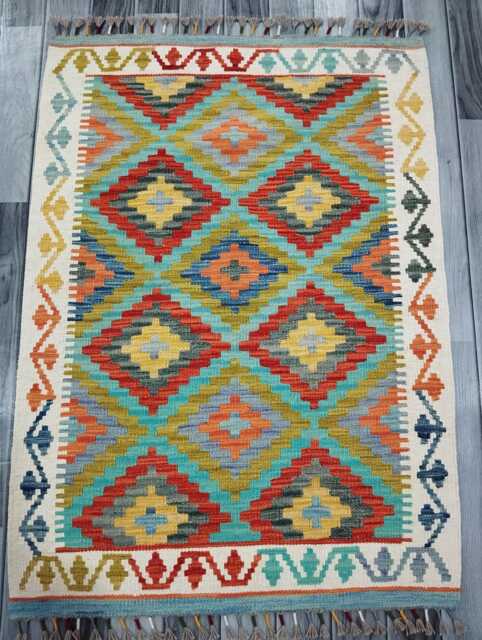 Kilim Rug Classic, Handmade Artisan Afghan Turkish Scandinavian Navajo Bohemian Wool Flatweave Multicolour 116x83 cm - image 1