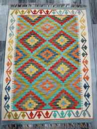 Kilim Rug Classic, Handmade Artisan Afghan Turkish Scandinavian Navajo Bohemian Wool Flatweave Multicolour 116x83 cm - thumbnail 1
