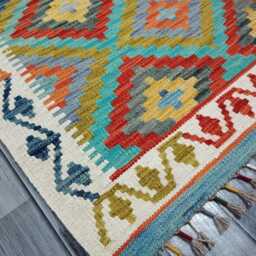 Kilim Rug Classic, Handmade Artisan Afghan Turkish Scandinavian Navajo Bohemian Wool Flatweave Multicolour 116x83 cm - thumbnail 3