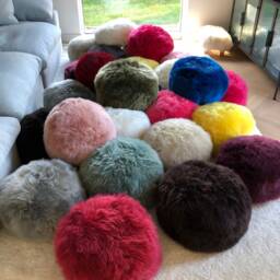 Dark Brown Sheepskin Pouffe, Dark Chocolate Footstool, Genuine Sheepskin, Furry Footstool - thumbnail 4