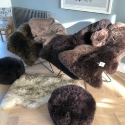 Dark Brown Sheepskin Pouffe, Dark Chocolate Footstool, Genuine Sheepskin, Furry Footstool - thumbnail 3