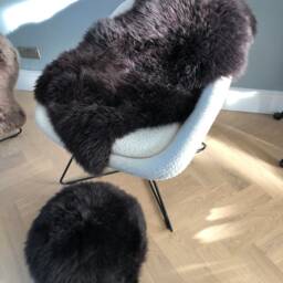 Dark Brown Sheepskin Pouffe, Dark Chocolate Footstool, Genuine Sheepskin, Furry Footstool - thumbnail 2
