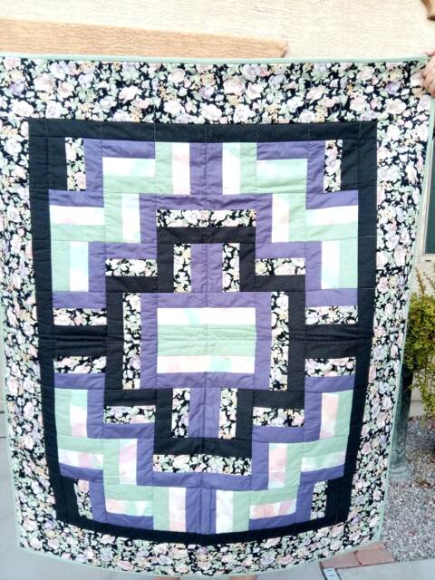 Handmade Patchwork Cotton Quilt, Geometric Design, 46x39 Nursery Baby Boy Blanket - image 1