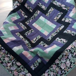 Handmade Patchwork Cotton Quilt, Geometric Design, 46x39 Nursery Baby Boy Blanket - thumbnail 2