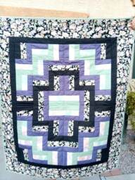 Handmade Patchwork Cotton Quilt, Geometric Design, 46x39 Nursery Baby Boy Blanket - thumbnail 1