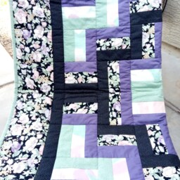 Handmade Patchwork Cotton Quilt, Geometric Design, 46x39 Nursery Baby Boy Blanket - thumbnail 3