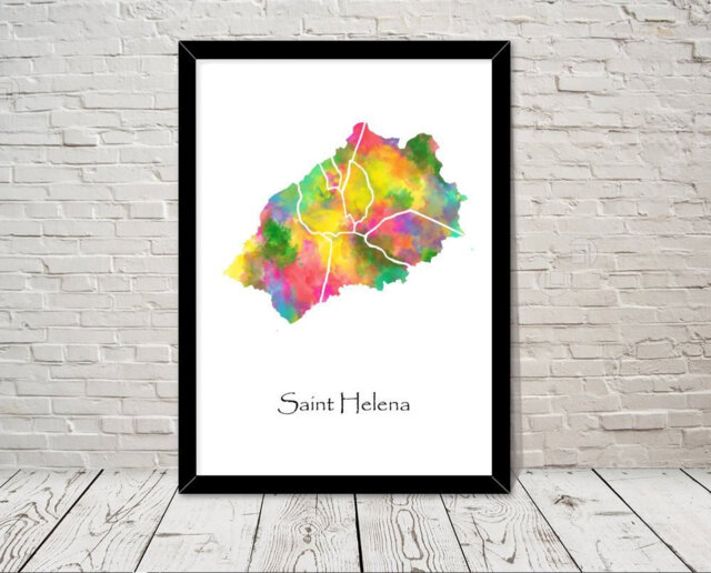 Saint Helena Art Watercolour Illustration Map Abstract Print Wall Home Decor Giclee Print Office Living Room