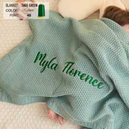 Custom Embroidered Baby Blanket With Name, Soft Cotton Personalized For Newborn, Shower Nursery Gift