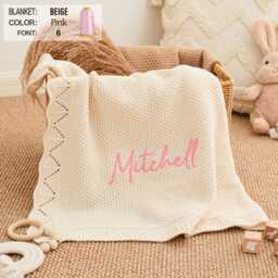Custom Embroidered Baby Blanket With Name, Soft Cotton Personalized For Newborn, Shower Nursery Gift - thumbnail 4