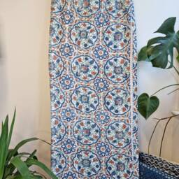 Kantha Stitch Pure Cotton Reversible Bed/Sofa Throw King Size - Handmade Handprinted Floral Dohar White Blue Rust Pottery Mandala Geometric - thumbnail 3