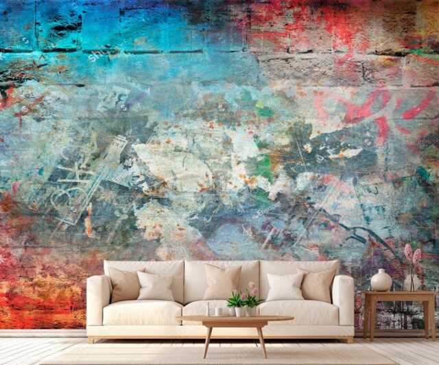 Graffiti Wall Decal Multicolor Brick Wallpaper Street Art Sticker Teenager Decor Customizable Art Murals Removable - image 1