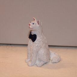 White Cat With Blue Tie, 100% Handmade - thumbnail 3