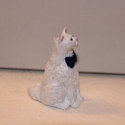 White Cat With Blue Tie, 100% Handmade - thumbnail 2