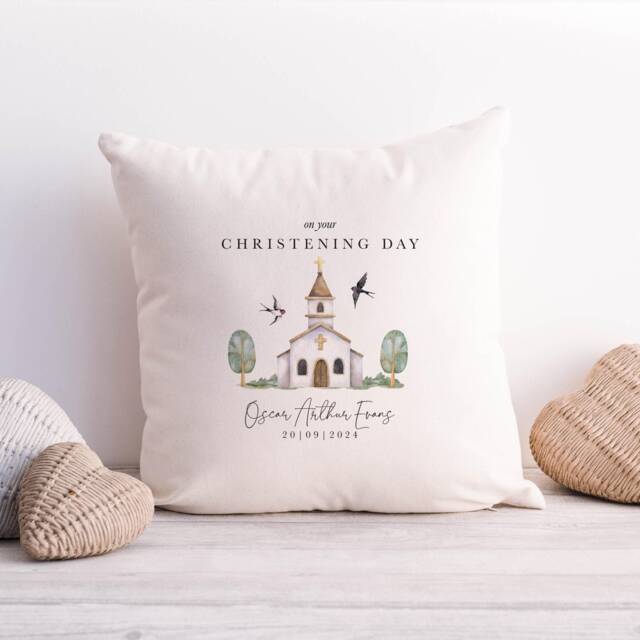 Personalised Christening Cushion With Name & Date Baptism Decoration Baby Girl Boy Gifts Keepsake Naming Ceremony On Your Gift - image 1