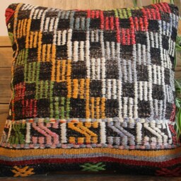 40cm - 16Inch Boho Kilim Cushion Cover Handwoven - Softer Tones Pastels Box Motif Geometric - thumbnail 2