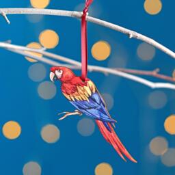 Macaw Parrot Christmas Tree Decoration, Birch Plywood Ornament, Animal Lover Gift, Festive Watercolour Art, Traditional Keepsake