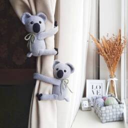 Koala Crochet Curtain Tiebacks, Nursery Decor, Tie Backs, Animal Holder, Room Decor - thumbnail 2