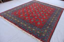5x7 Bokhara Rug, Afghan Hand Knotted Wool Blue Green Red, Turkmen Tribal Oriental Area Traditional Kitchen, Bedroom Rug - thumbnail 1