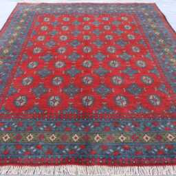 5x7 Bokhara Rug, Afghan Hand Knotted Wool Blue Green Red, Turkmen Tribal Oriental Area Traditional Kitchen, Bedroom Rug - thumbnail 2