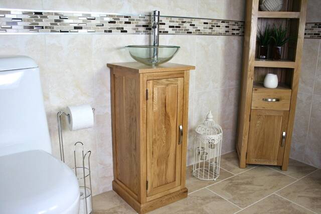 Solid Oak Bathroom Basin Cabinet - Compact Vanity Unit - image 1