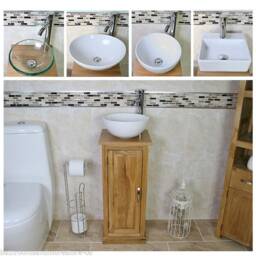 Solid Oak Bathroom Basin Cabinet - Compact Vanity Unit - thumbnail 2