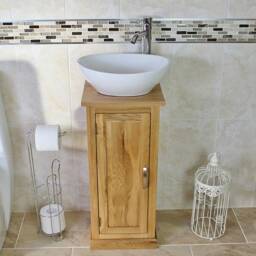 Solid Oak Bathroom Basin Cabinet - Compact Vanity Unit - thumbnail 3