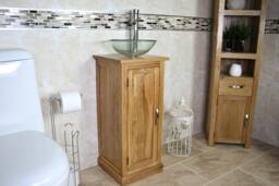 Solid Oak Bathroom Basin Cabinet - Compact Vanity Unit